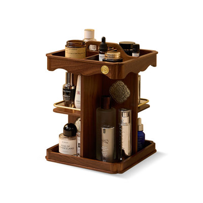 Rotating Cosmetics storage box Desktop dressing table shelf Wooden cosmetics storage box