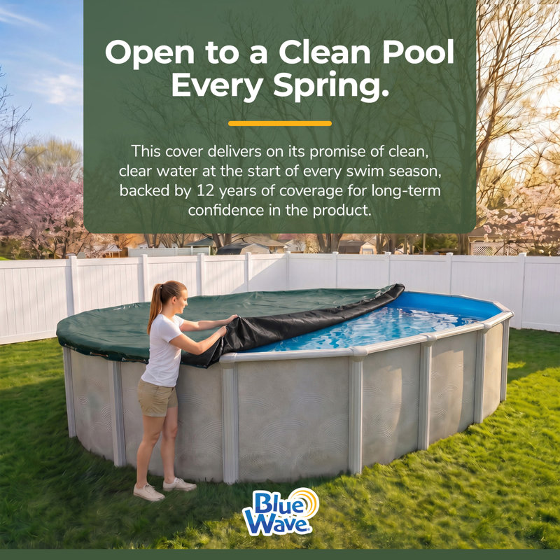 Blue Wave Arctic Armor 16-ft x 32-ft Oval Above Ground Pool Winter Cover, Heavy Duty Solid Cover with 10x12 Scrim Polyethylene, 4-ft Overlap, Aluminum Grommets, Cable and Winch, 12-Year Limited Warranty
