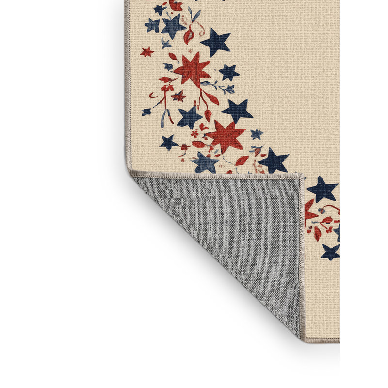 Tapis abstrait moderne et contemporain lavable à la machine Ritner du 4 juillet en beige - reliure beige, 2 x 5