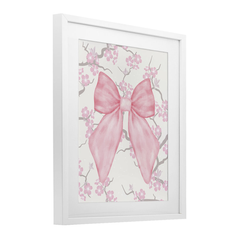 «Cherry Blossom & Ribbon», reproduction imprimée sous verre, conception de Jesse Keith, H 16 po x l 13 po, Cadre blanc côtier