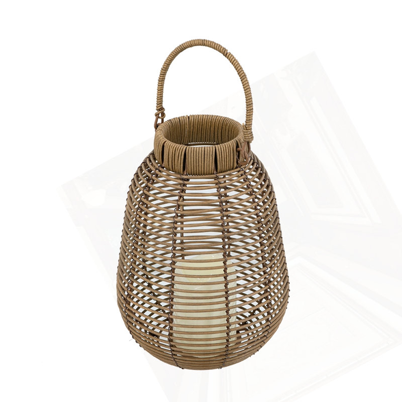7.9X7.9X10.6" Brown Poly Rattan Lantern With White LED Candle, Brown