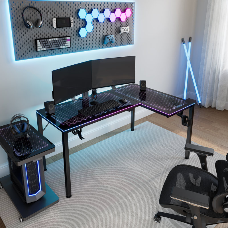 Modular L-Shaped Glass Steel Computer Desk