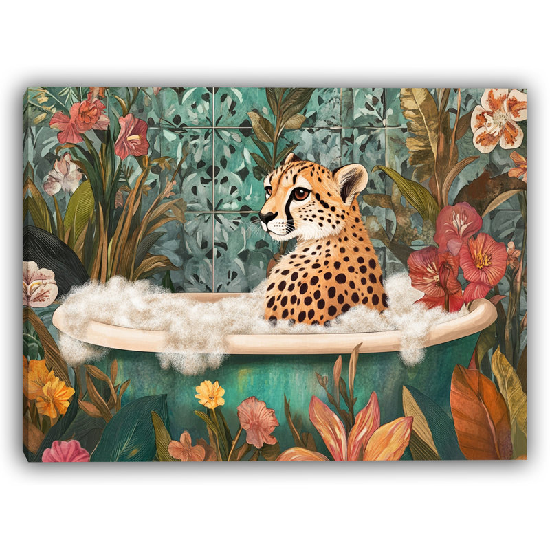 Art sur toile Leopard in Blooming Bliss - Jungle Bathaign, H 16 po x l 24 po