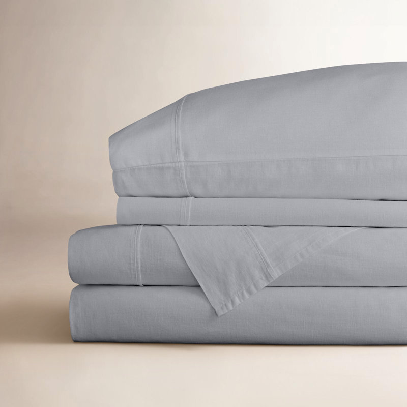Jeffen Linen Blend Sheet Set, Full Sheet Set + 1 Fitted Sheet + 2 Pillowcases, Stormy Blue