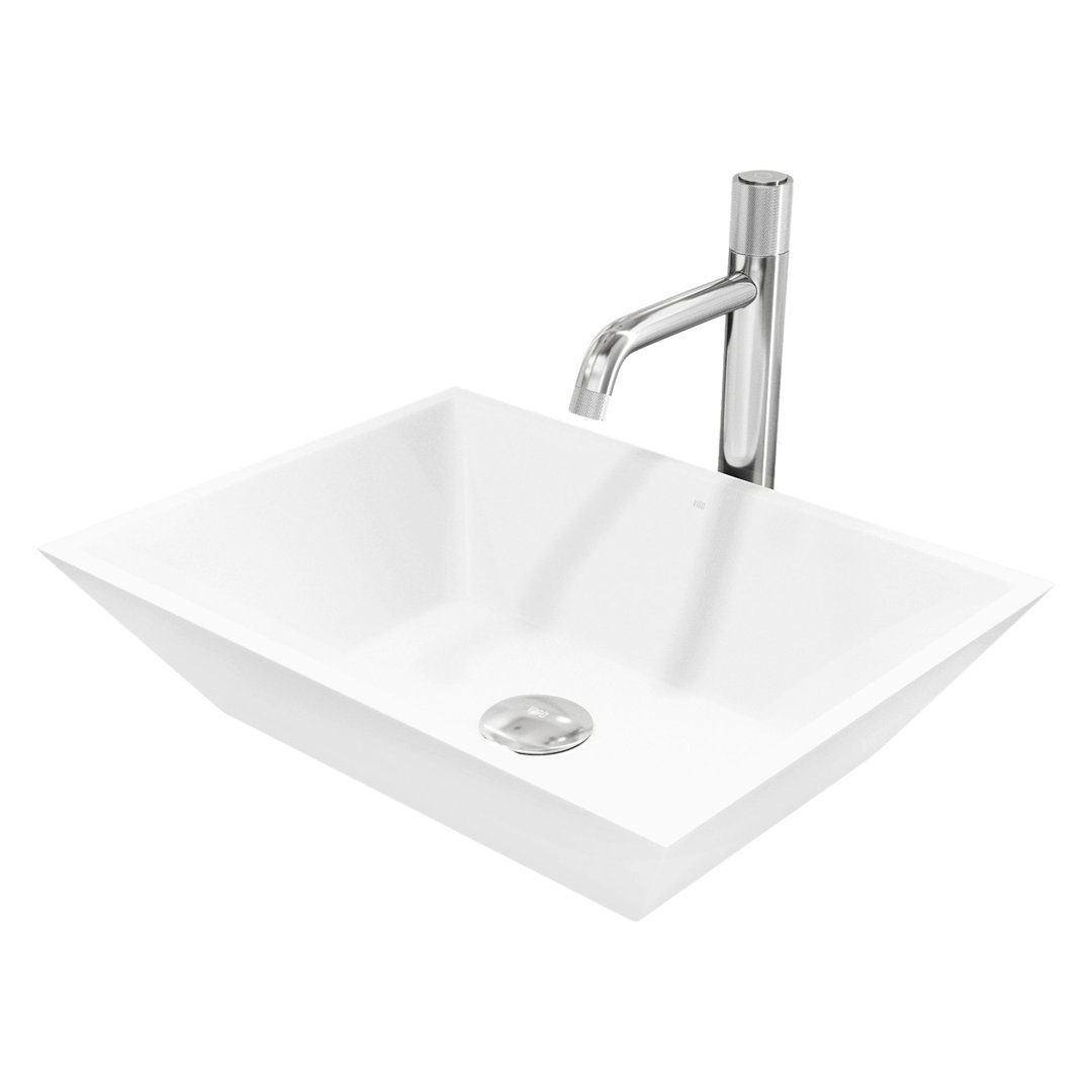 Vinca 18" L x 14" W x 5" H Rectangular White Matte Stone™ Vessel Bathroom Sink with 12" H Faucet VIGO