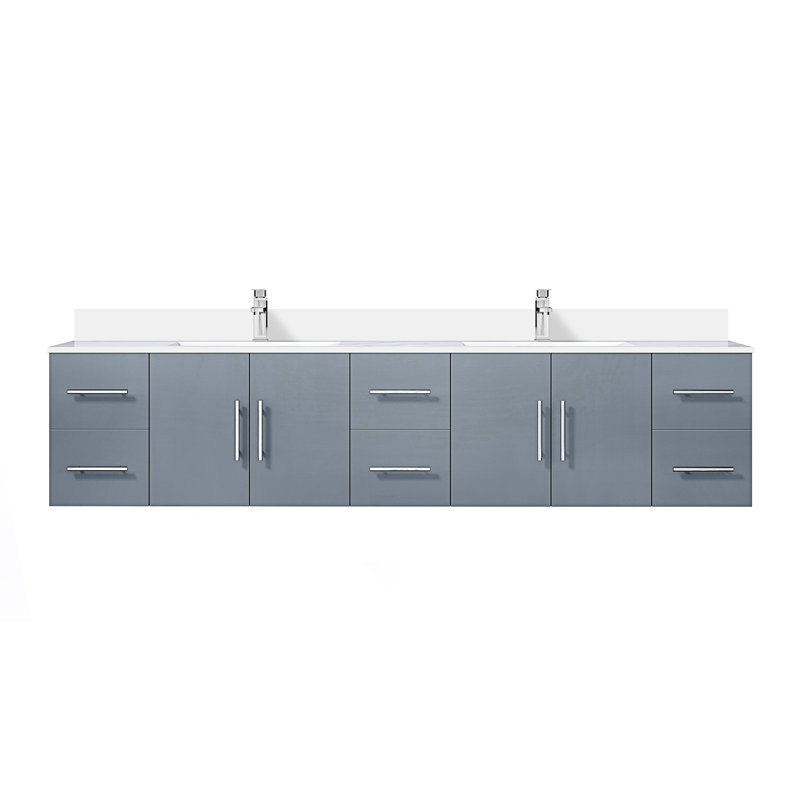 84 po X P 22 po Meuble-lavabo double D 4 portes avec comptoir en marbre et robinet, Gris foncé