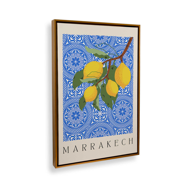 Impression sur toile dans un cadre marocain, H 18,75 po x l 12,75 po, Or poli