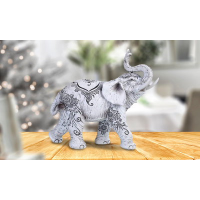 Figurine de feng shui en éléphant thaïlandais noir et blanc 7 po