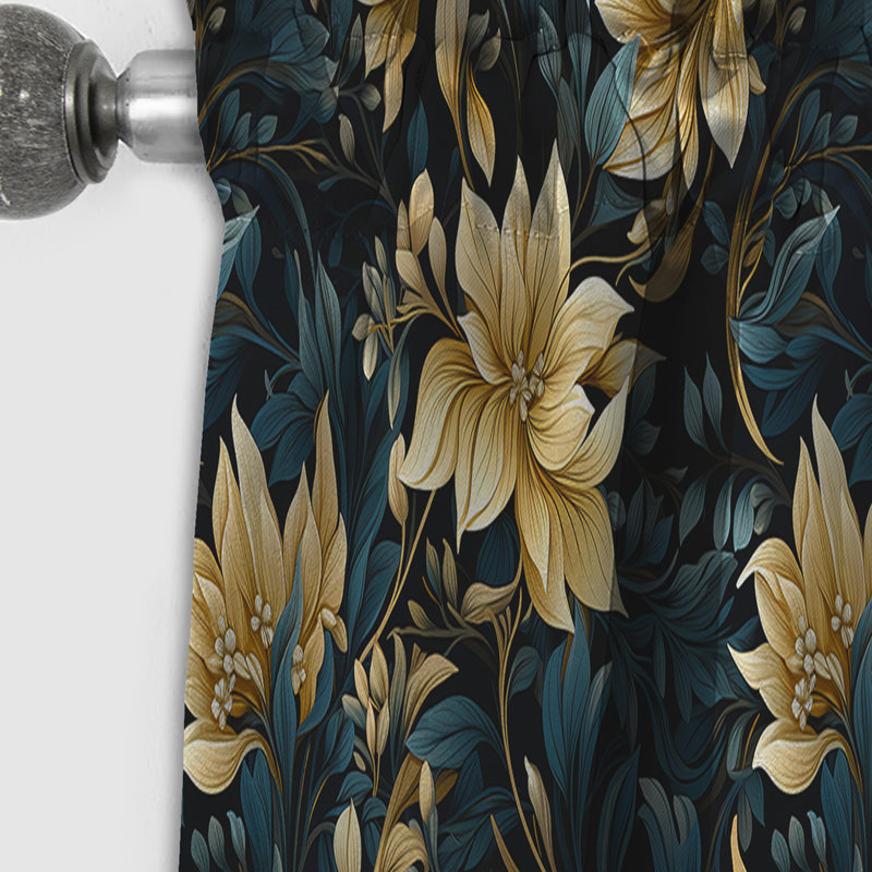 Motif de plantes tropicales jaunes et noires I - Rideau floral - Rideau occultant - 1 panneau, L 52 po x L 90 po