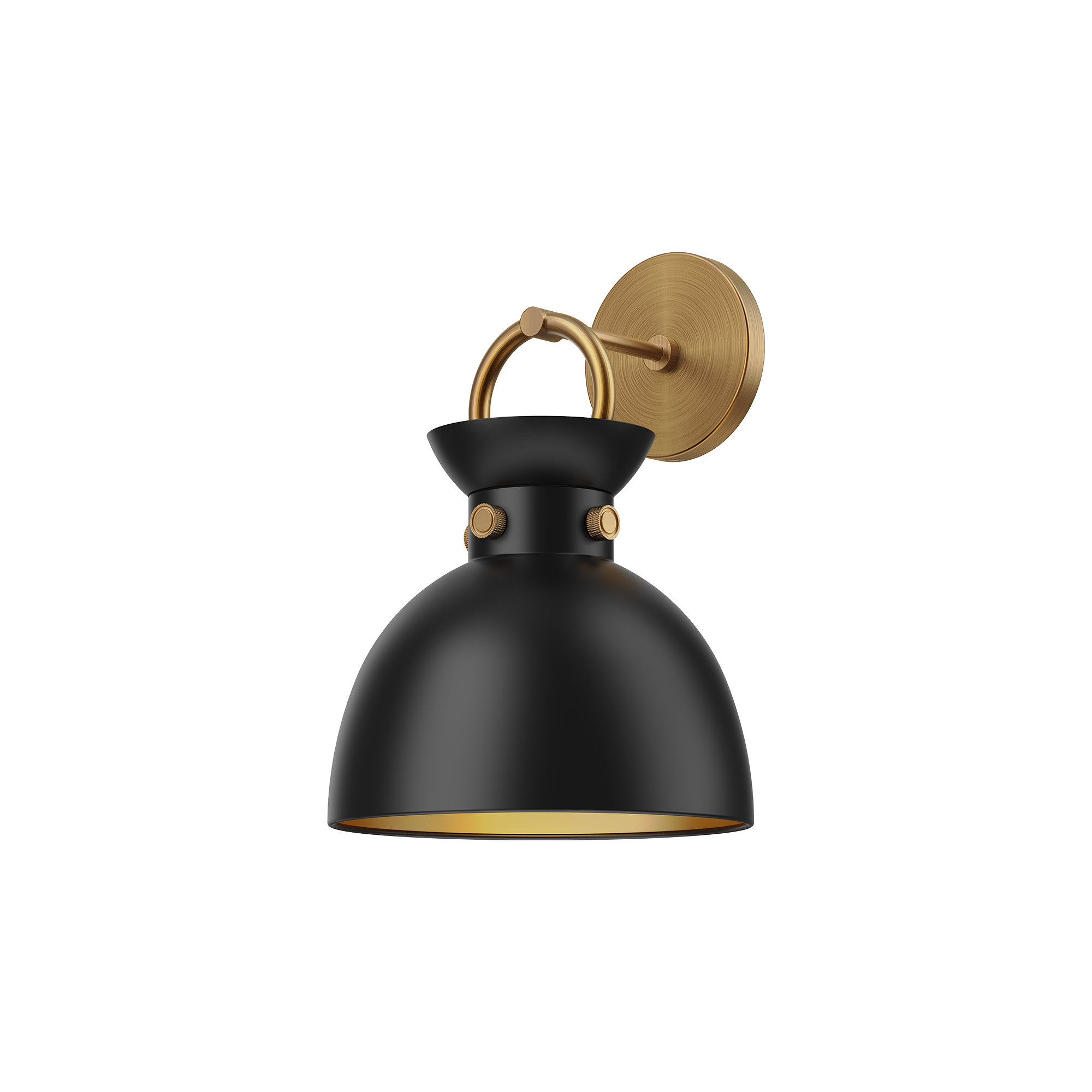 Tinka Single Light Steel Dimmable Armed Sconce, Aged Gold, Matte Black
