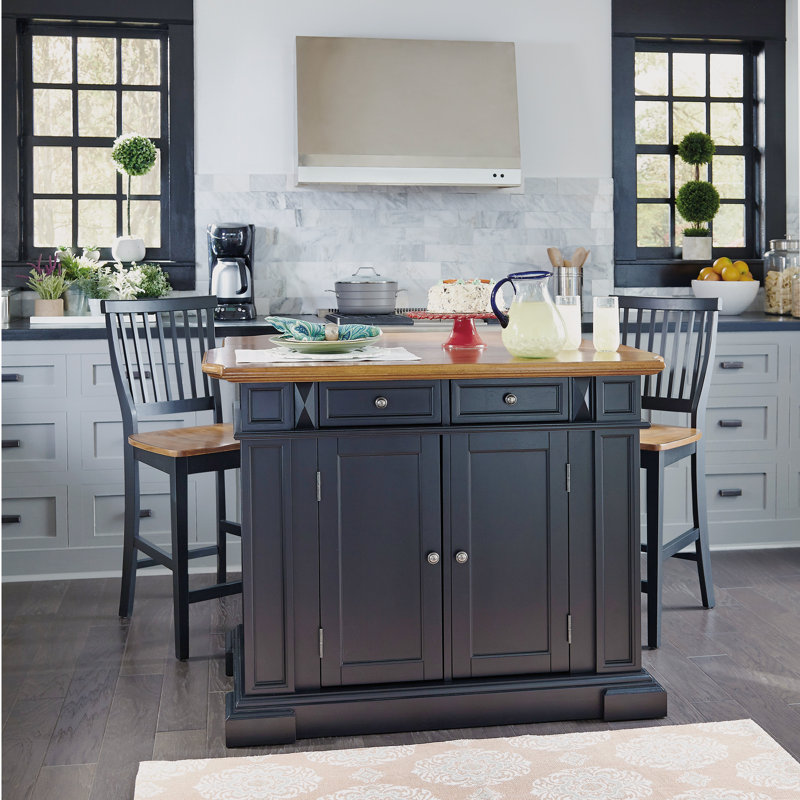 Mattice 49.75'' Wide Kitchen Island Set, Black