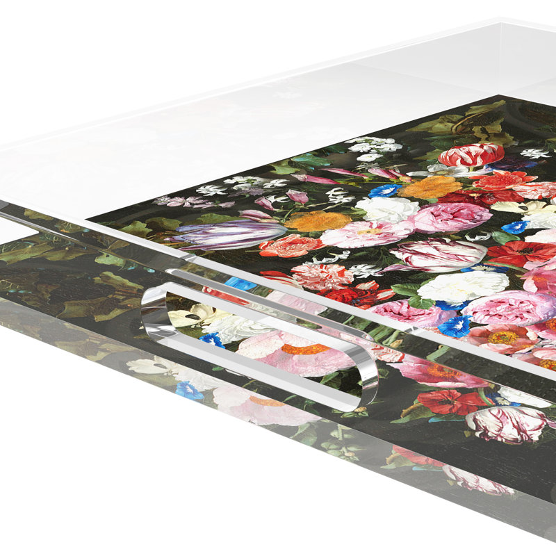Festoon Flowers Acrylic Square Decorative Tray, 15"W x 15"D x 2"H
