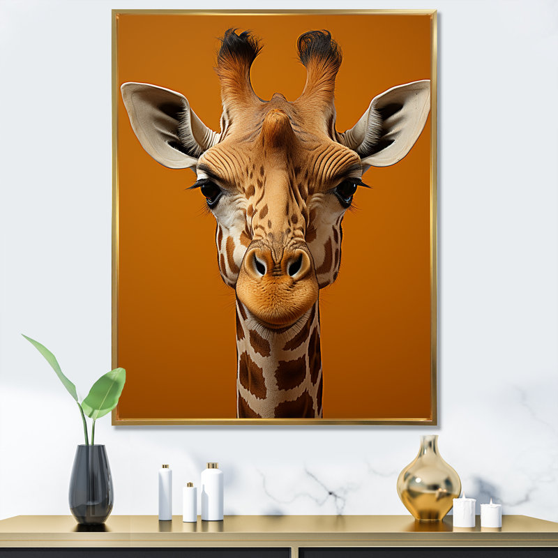 Girafe moderne sur toile, impression sur toile, H 44 po x l 34 po x P 1,5 po, Cadre flottant doré