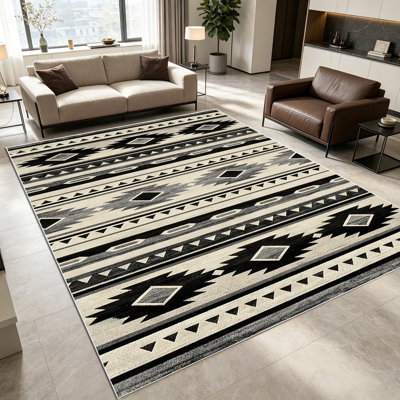 Tapis à motif géométrique abstrait à motif géométrique en cercle neutre de 1 PC pour le salon, doux et confortable, adapté à toutes les saisons, facile à entretenir, lavable à la machine, tapis de dessous de table convenant au salon, à la salle à manger