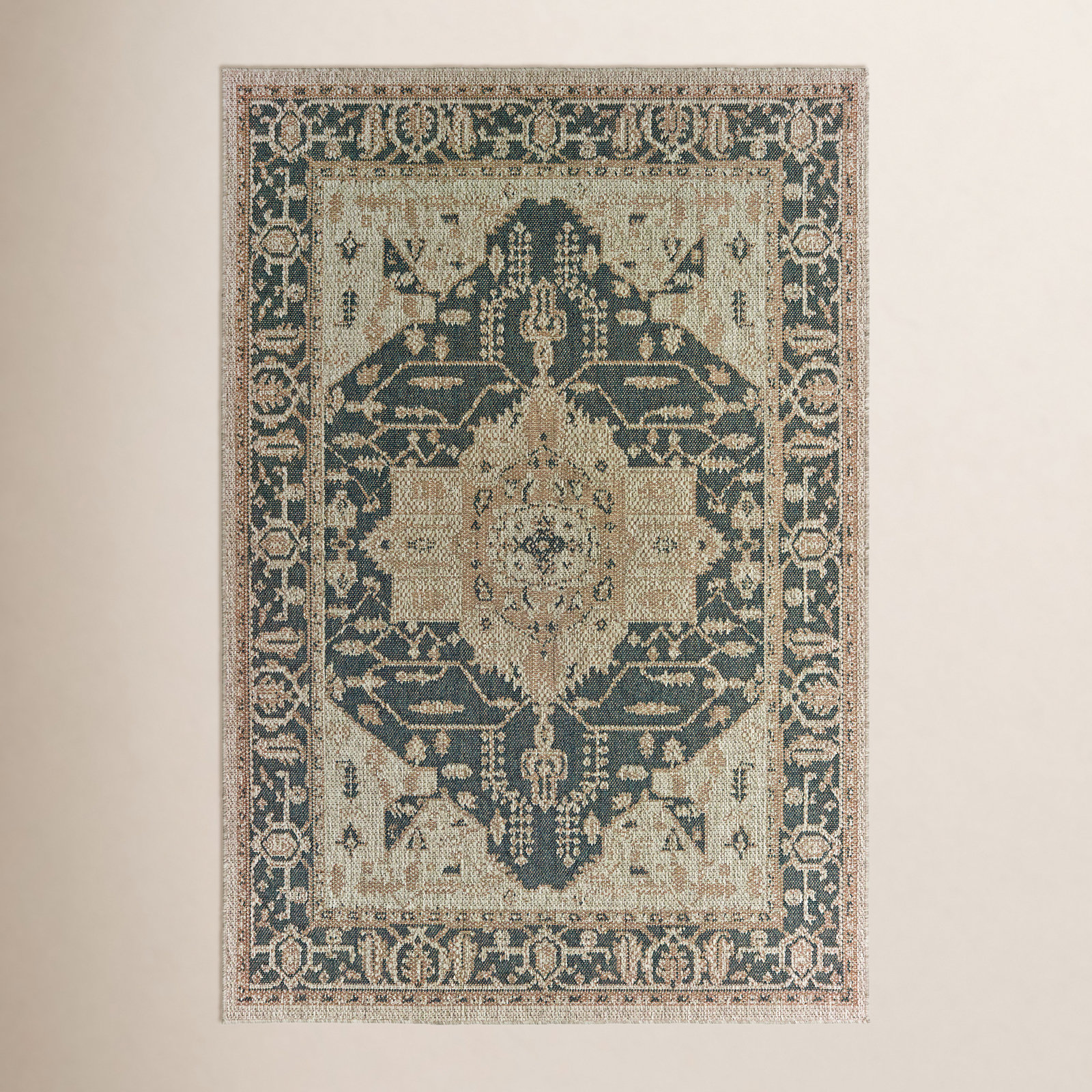 Crawford Dark Blue Gray Outdoor Oriental Rug, Rectangle 7'10" x 10'