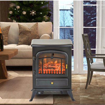 Chaufferette de foyer électrique autoportante - flammes et bûches à DEL 3D réalistes, modes de chauffage 725 W / 1450 W, chaleur infrarouge (sans air sec), verre trempé, protection contre la surchauffe, couvre-meubles de 161 à 216 pieds carrés, assemblage facile (utilisation à l'année)