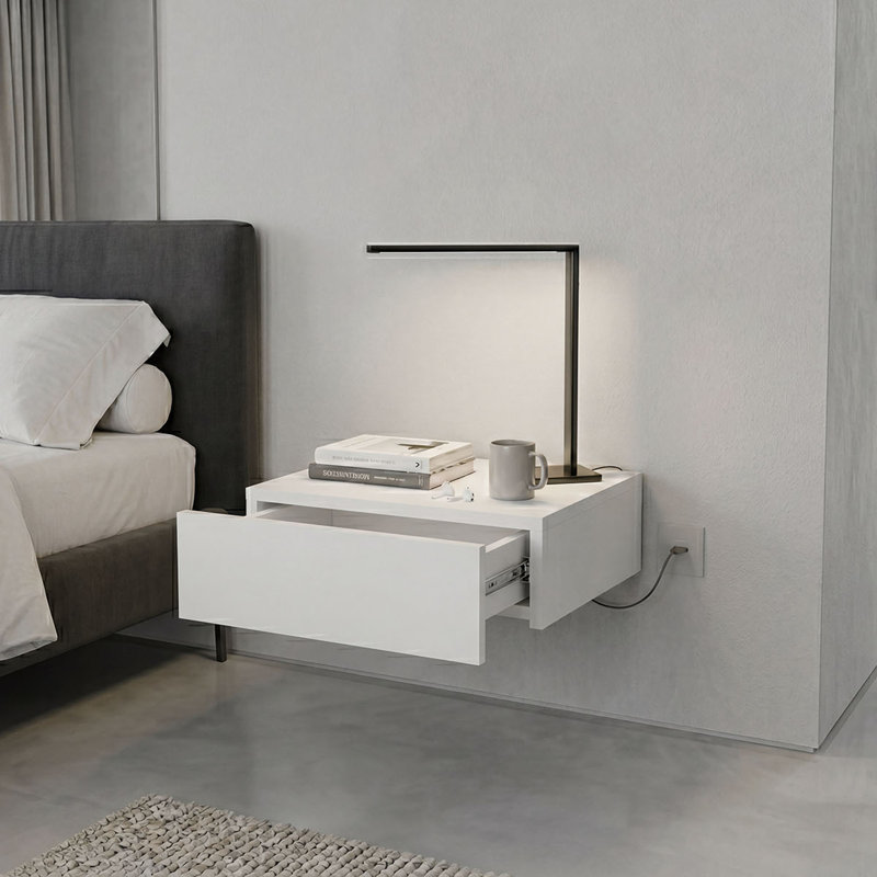 Maxxwel Floating Nightstand, Sleek Wall-Mounted Design With Spacious Drawer Storage, White