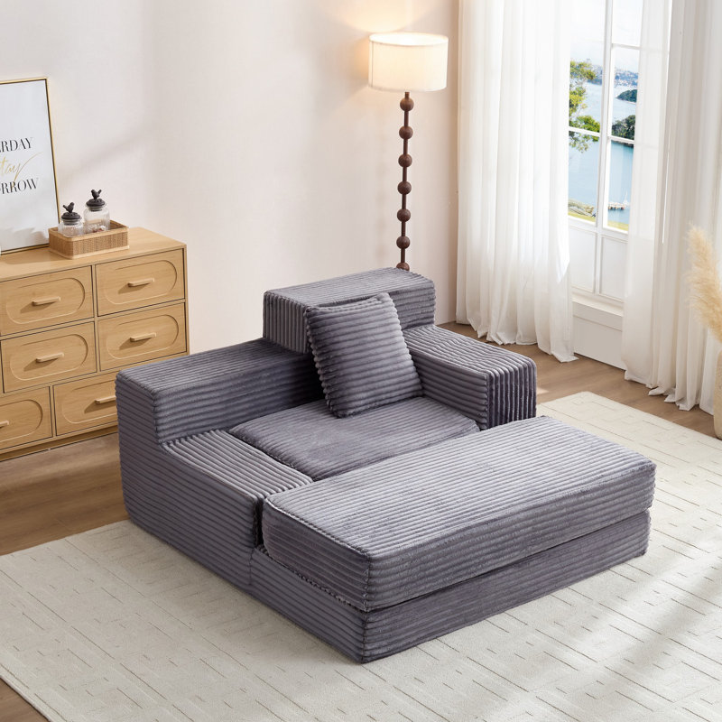 Canapé-lit Boneless Eluren Corduroy, Gris