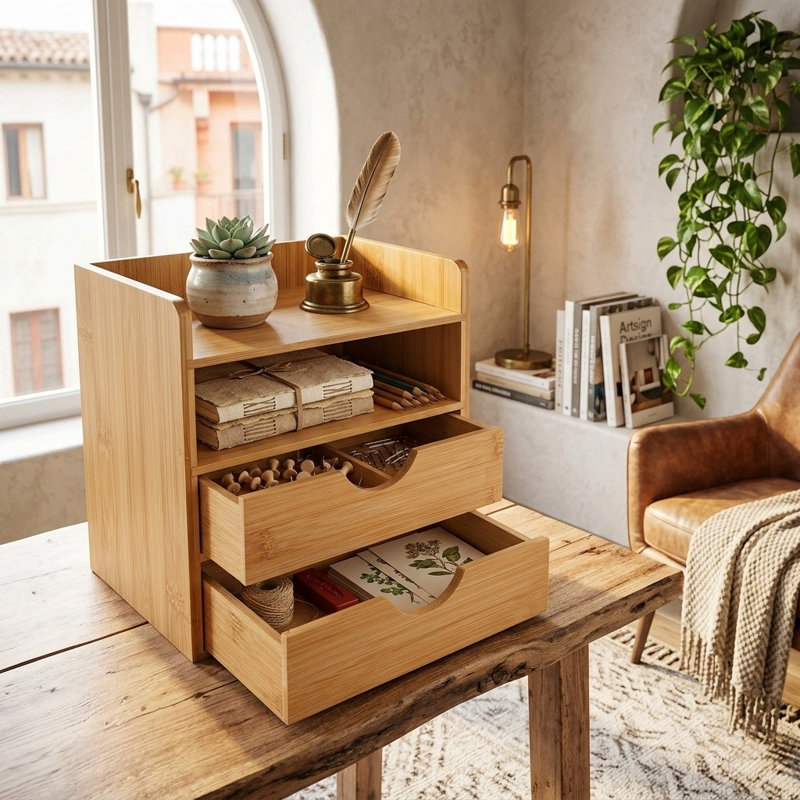 Solid Wood Desk Organiser