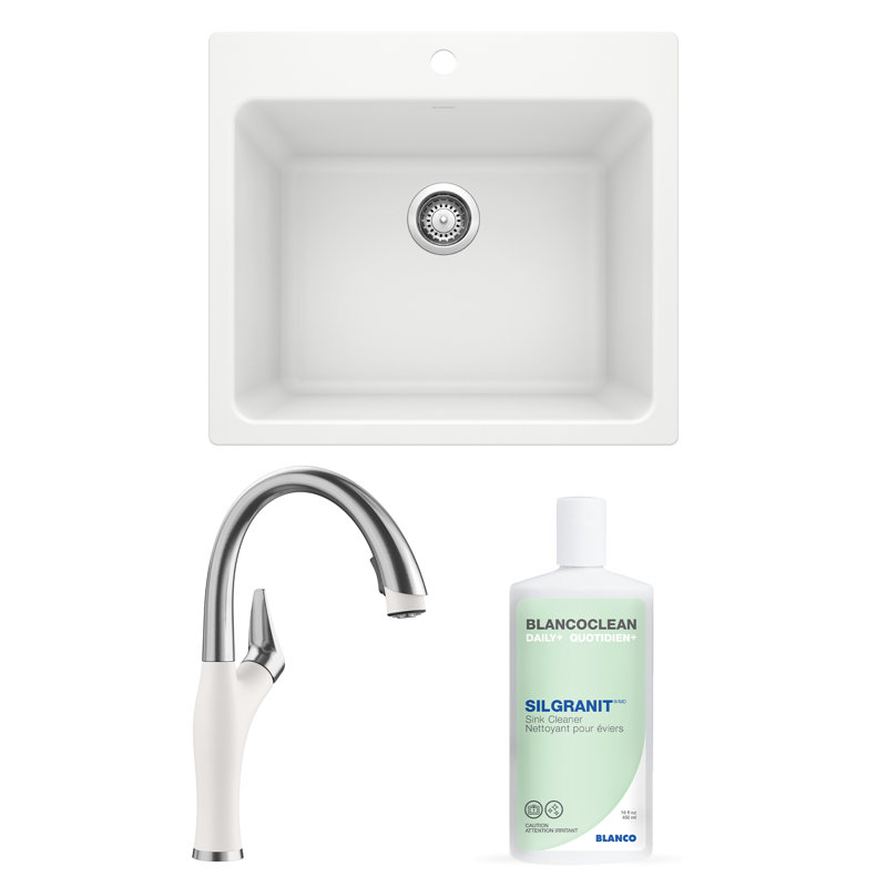 Liven 25'' L x 22'' W Dual Mount Laundry Sink with Faucet & Sink Cleaner, Coal Black