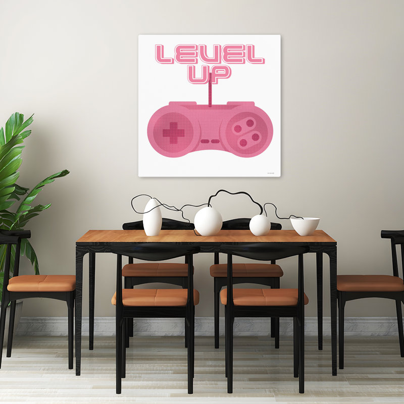 Level Up Contemporary Halftone Pattern Typography Art, 32" H x 32" W