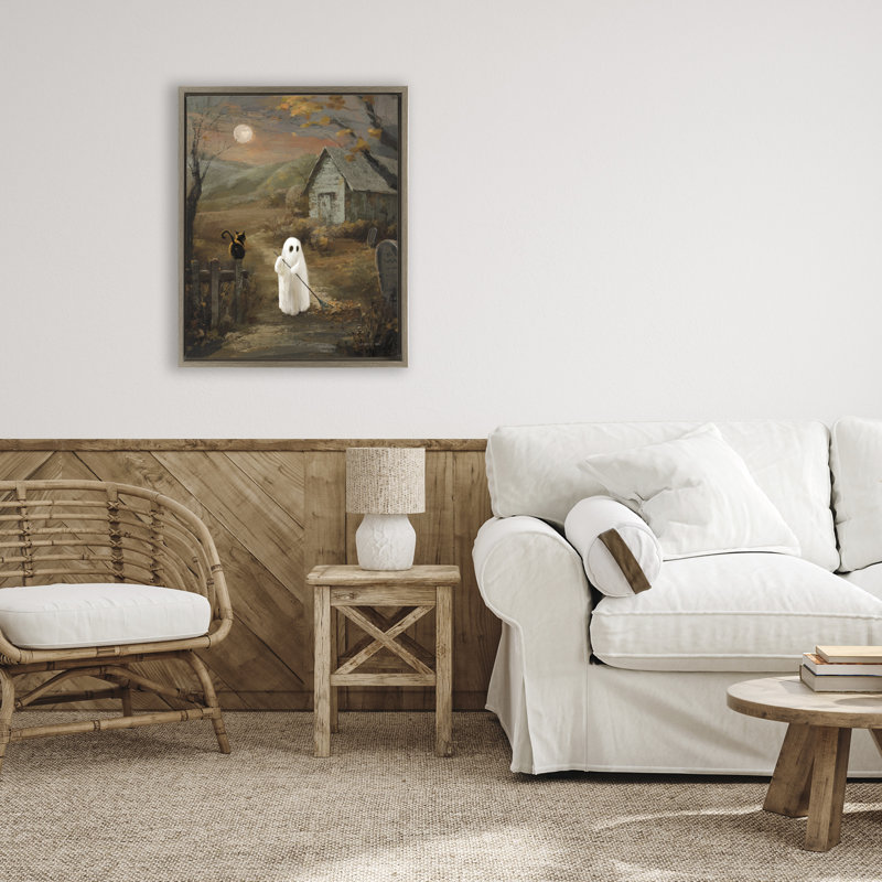 " Friendly Ghost At The Farm " Acrylic Painting, 21 x 17, Montalcino Elm Floater Framed