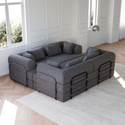 78.7-Inch Convertible Sleeper Sofa Bed With Cylindrical Pillows, Chenille Fabric, Side Pocket, And No-Assembly Design