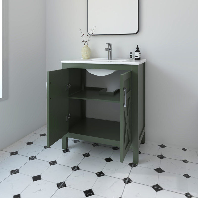 Amandie 30 in. Single Sink Freestanding Bath Vanity in Forest Green with White Ceramic Top, Forest Green