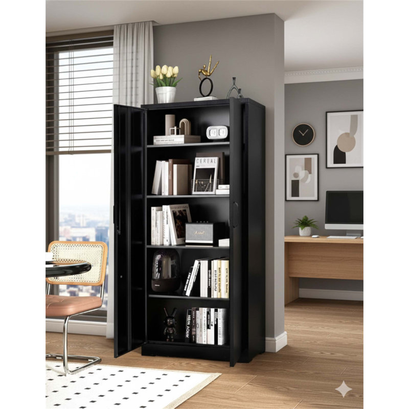 Heavy-Duty Metal Storage Cabinet With Locking Doors And Adjustable Shelves, Ideal For Garage, Office, And Warehouse Organization