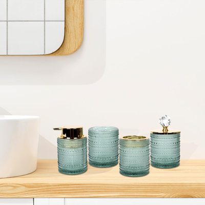 Bathroom Accessories Set,4pcs Glass Bathroom Accessories,vanity Bathroom Decor, Soap Dispenser, Toothbrush Holder Set, Apothecary Jar, Gift For Home Apartment