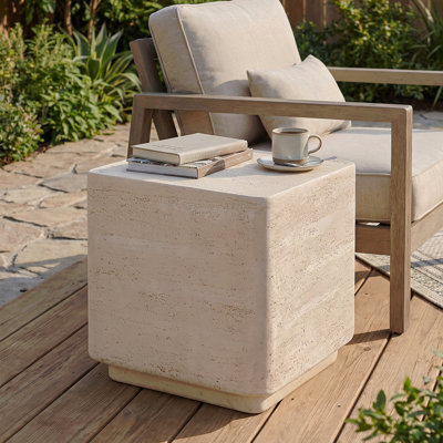 Table d'appoint d'extérieur Daphne Mgo, fini travertin beige, ensemble de 1