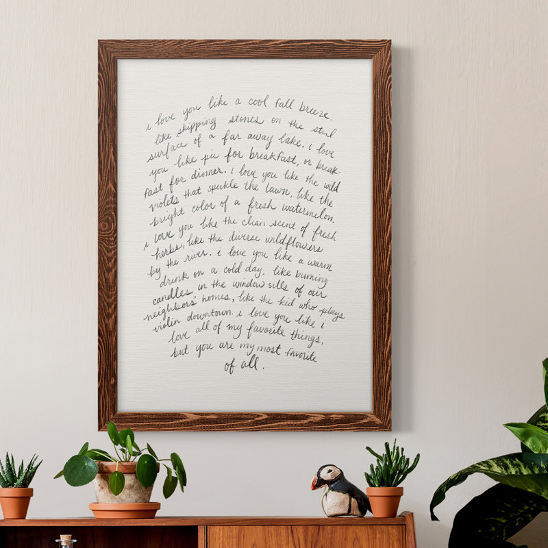 Lettre à un amoureux II encadré mat - prêt à accrocher, H 43,5 po x l 31,5 po x P 1 po, Toile avec cadre érable, Pas de tapis