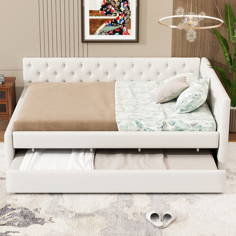 Lit de jour rembourré capitonné avec couchette, Beige
