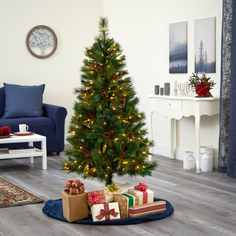 Arbre de Noël artificiel pin vert avec lumières claires/blanches, H 5 pi