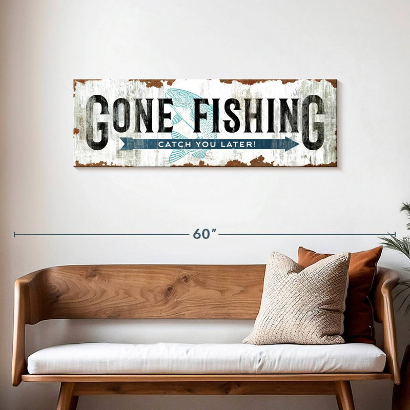 «Gone Fishing», impression sur toile, H 15 po x l 45 po x P 1,25 po
