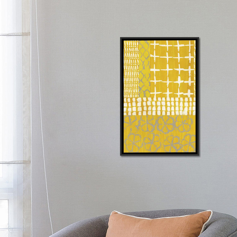 «Golden Blockprint I», impression sur toile, H 26 po x l 18 po x P 1,5 po, Toile avec cadre noir, Pas de tapis