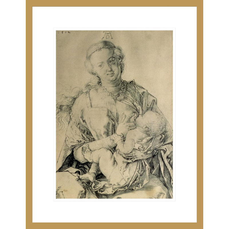 Vierge Marie qui tète l'enfant Christ (dessin au fusain) par Albrecht Dürer, impression giclée encadrée