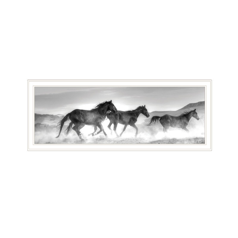 «Horses Rolling By», art mural encadré pour le salon, décoration murale par JG Studios, Cadre blanc et or