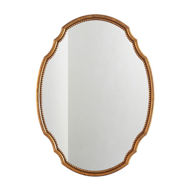 32''x24'' Modern Oval Wooden Gold Framed Flat Wall Mirror Resin Ball Design For Bedroom&Living room