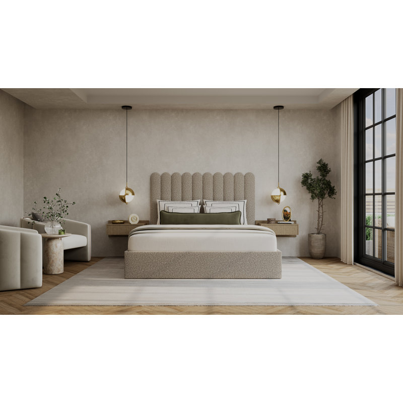 VANT Scalloped Headboard Wall Panels, Upholstered Vertical Accent Panels, Faux Merino Wool Brown, Matira Layout, Set of 16