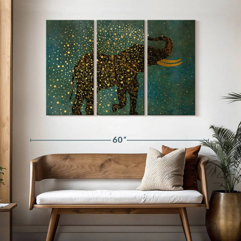 Gold Spraying Elephant, 32" H x 50" W