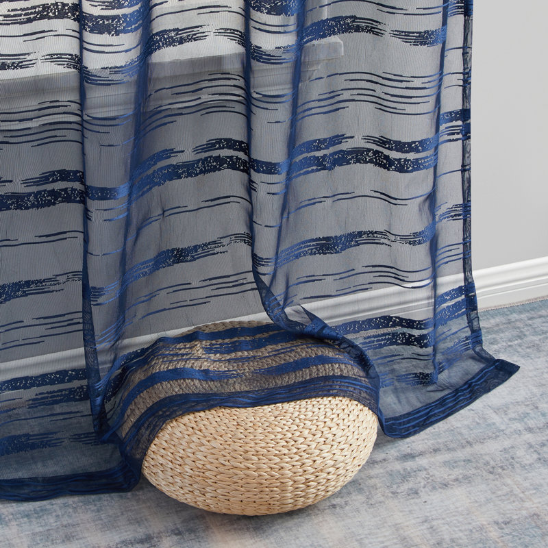 Broadway Striped Sheer Grommet Curtain Panel, 54" W x 54" L, Navy Blue