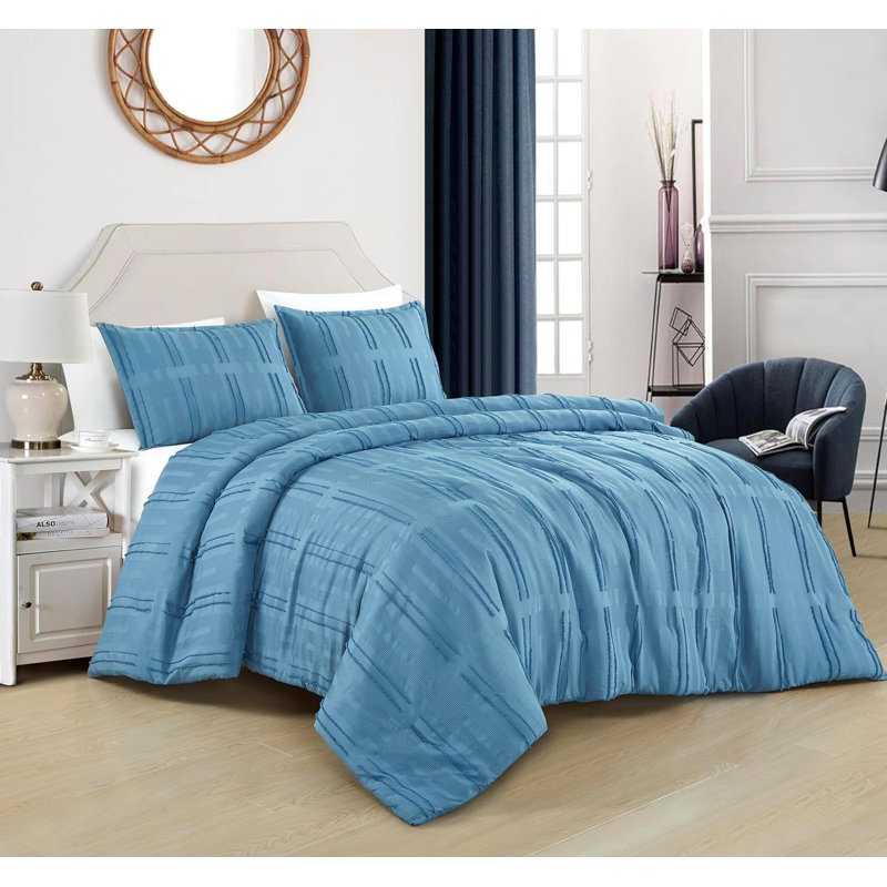 Carter Geometric Waffle Textured Clip Jacquard Comforter Set, King Comforter + 2 King Shams