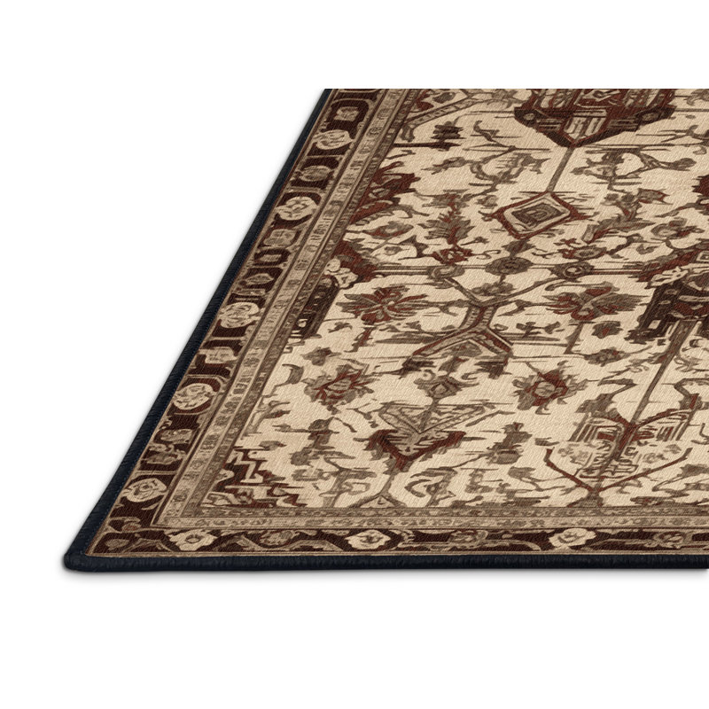 Tapis art déco brun lavable à la machine, Rond 5 pi