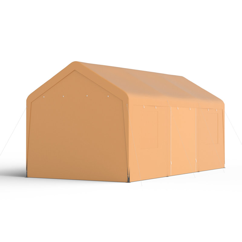 13'x20' Outdoor Carport Canopy Portable Storage Shelter Shed Garage With Roll Up Zipper Doors & Vents For Motorcycle Waterproof Garage Kit Tent For Car,truck,boat,car Canopy, Khaki