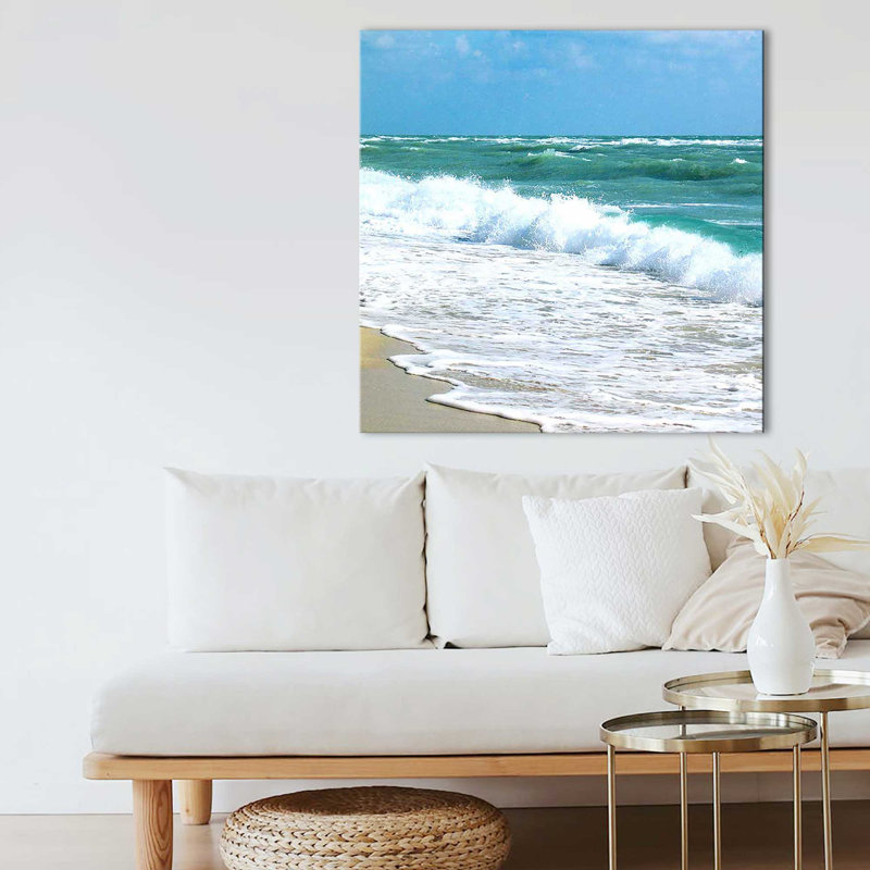 «Teal Surf I» par Nicholas Biscardi - photographie, Cadre flottant argent, H 31,5 po x l 31,5 po x P 2 po