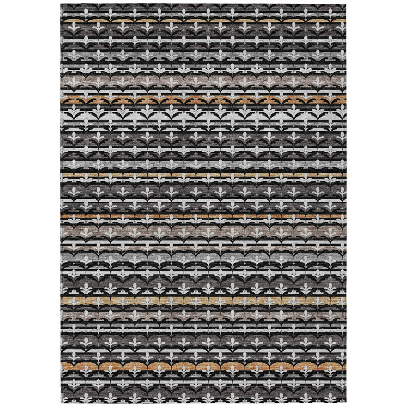 Machine Washable Indoor/Outdoor Chantille ACN2479 Damask Rug, 9' x 12', Black