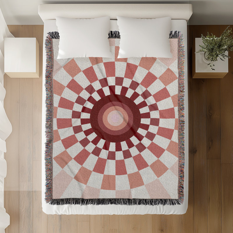 Jeté en mélange de coton Bullseye, Rouge/blanc cassé, L 70 po x l 50 po