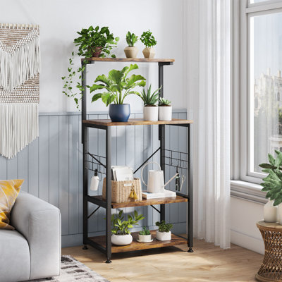Gordon 23.6" Baker's Racks with Adjustable Shelf, Wood & Metal Kitchen Storage Shelf with Microwave Compatibility