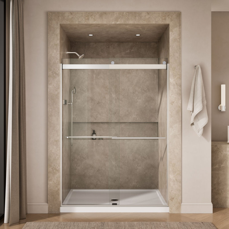 Levity Plus Less Sliding Shower Door, 81-5/8" H x 56-5/8 - 59-5/8" W, With 3/8" Thick Crystal Clear Glass, Silver